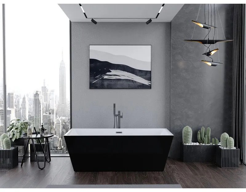 Mexen Lita, voľne stojaca vaňa 170 x 75 cm, biela-čierna, brúsený grafit prepad, 52121707575-95