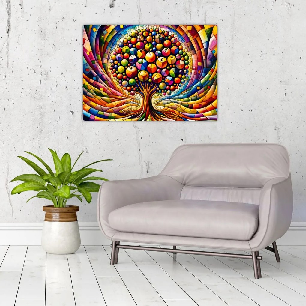 Sklenený obraz – Farebný strom s jablkami (70x50 cm)