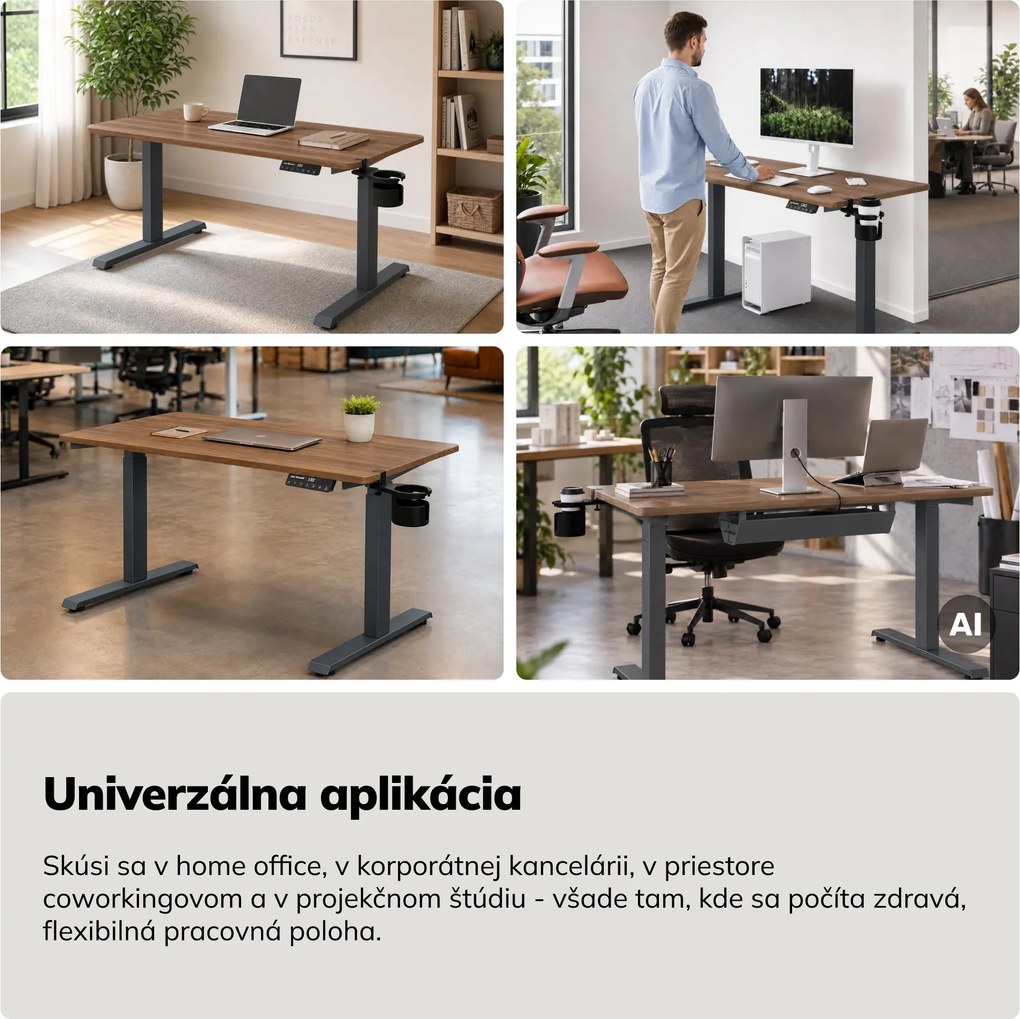 Elektrický stôl s reguláciou výšky ergonomický antracitový/orech,1200x600 mm: ARIA