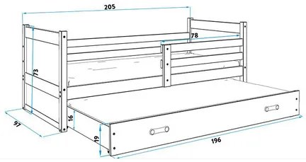 Detská posteľ s výsuvnou posteľou RICO 200x90 cm Borovica Ružová