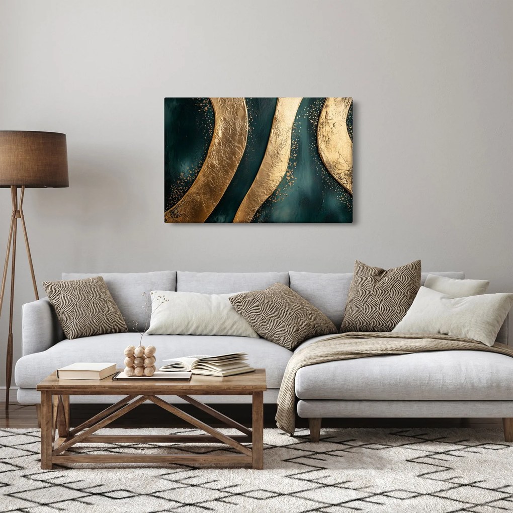 Obraz - Zelená abstrakcia so zlatom I. (90x60 cm)