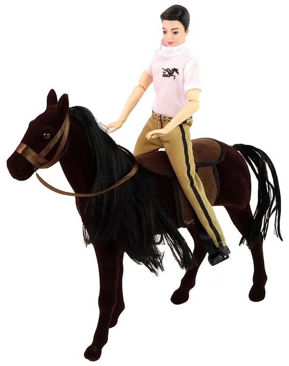 Lean Toys Bábika s čiernym koňom a doplnkami