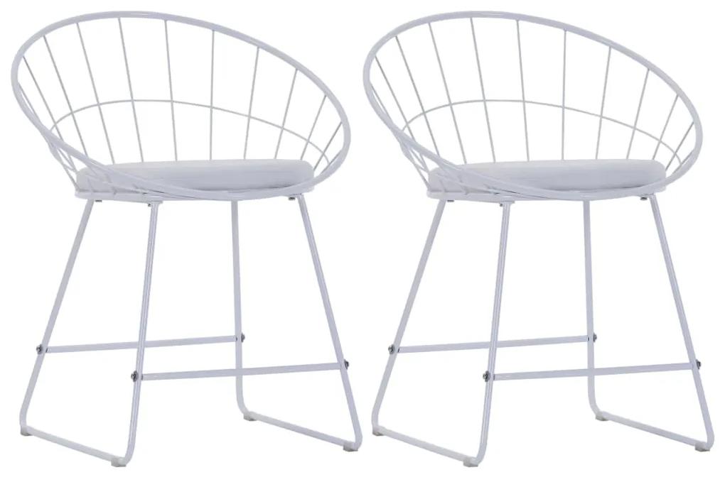 Jedálenské stoličky so sedadlami z umelej kože 2 ks biele oceľové
