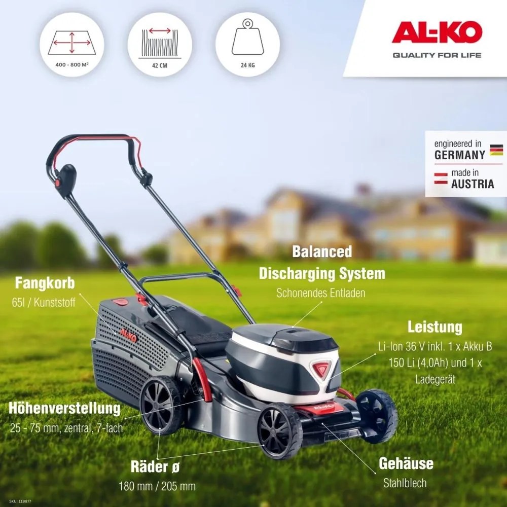 AL-KO 119977 Akumulátorová kosačka 36 V 42,2 Li Comfort