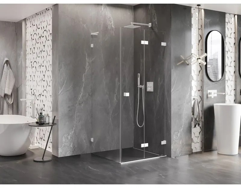 Mexen Lunar-F L, sklápací sprchový kút pravý 80 x 80 cm, 8mm číre sklo, biely profil, 836L-080-080-20-00-P