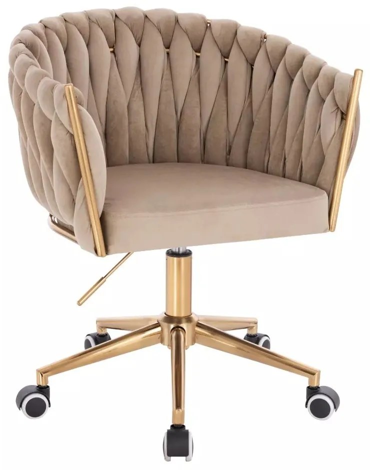 LuxuryForm DESIGN Stolička NORDEN VELUR na zlatej podstave s kolieskami - latte
