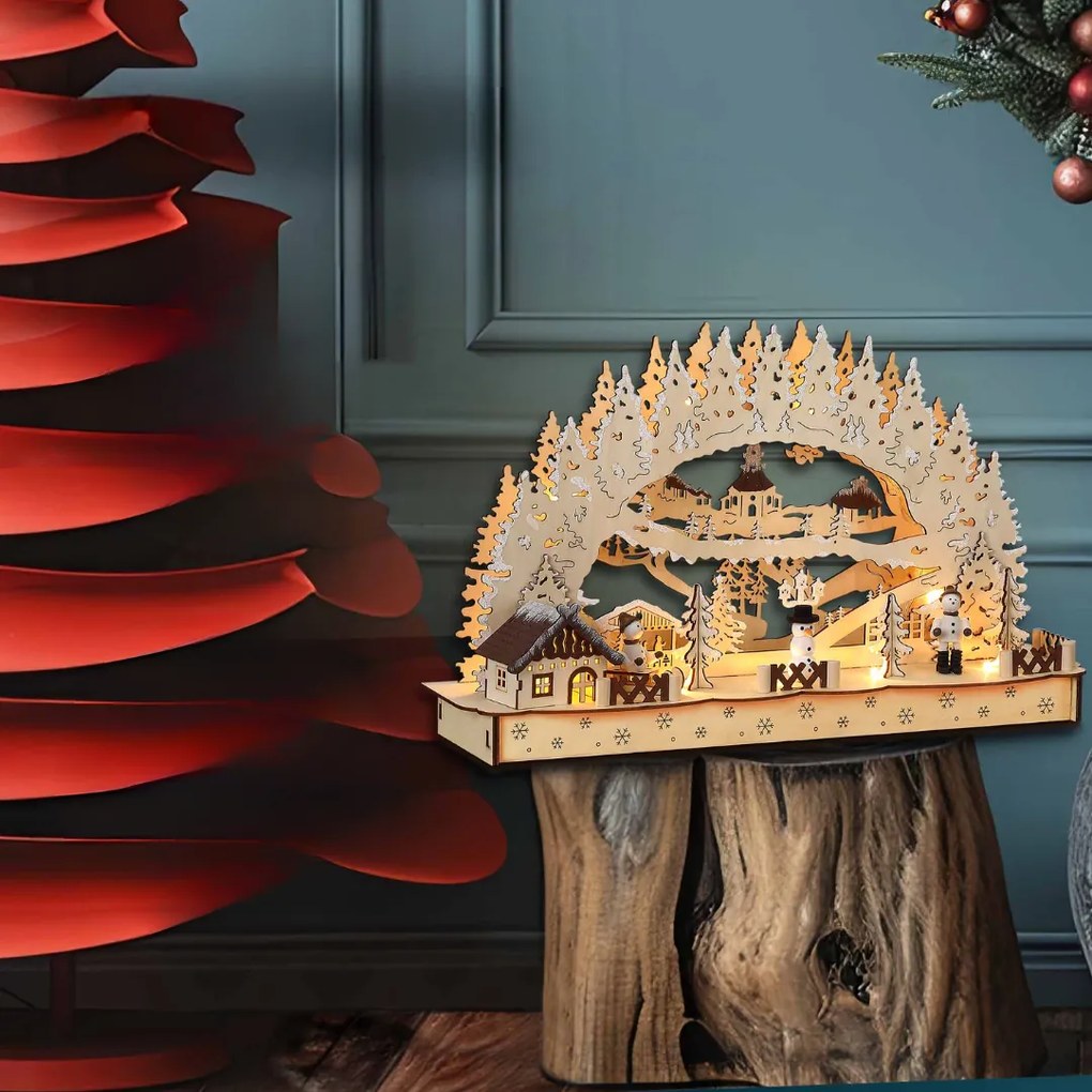 Vianočný LED oblúk CLEMENT, 45x12,5x28cm, prírodná hnedá Monzana