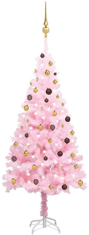 Umelý vianočný stromček s LED a súpravou gulí 210 cm ružový PVC 3077500