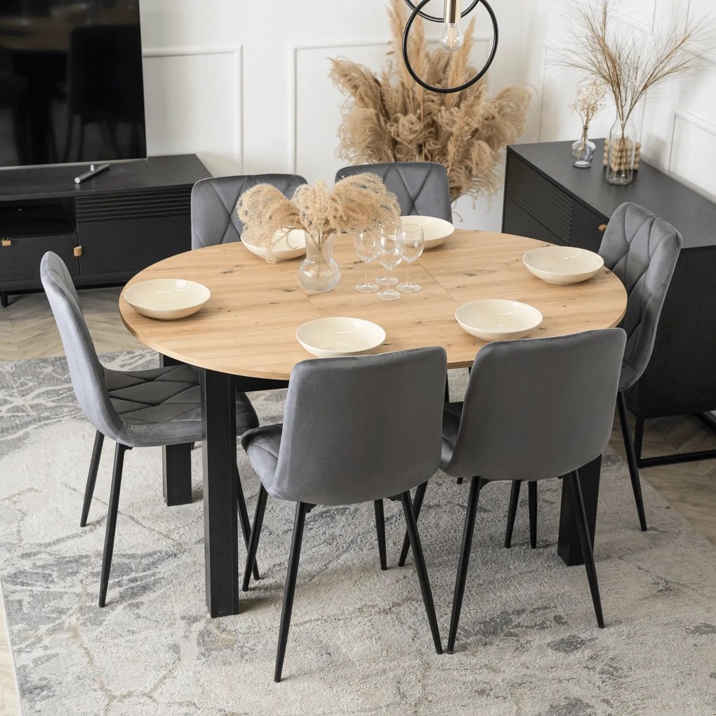 Vintino Jedálenský okrúhly stôl AMFORA dub artisan/čierny 102–142 cm