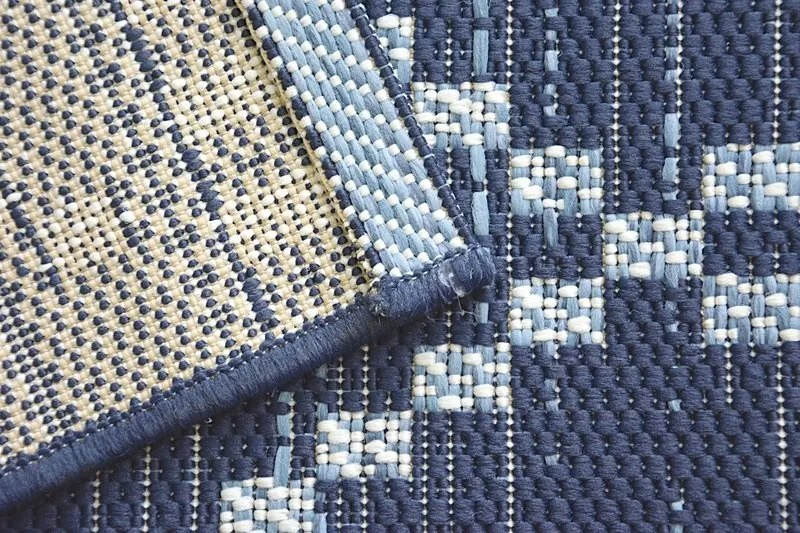 styldomova Šnúrkový koberec sizal color 47268/309 Romby štvorce modrý