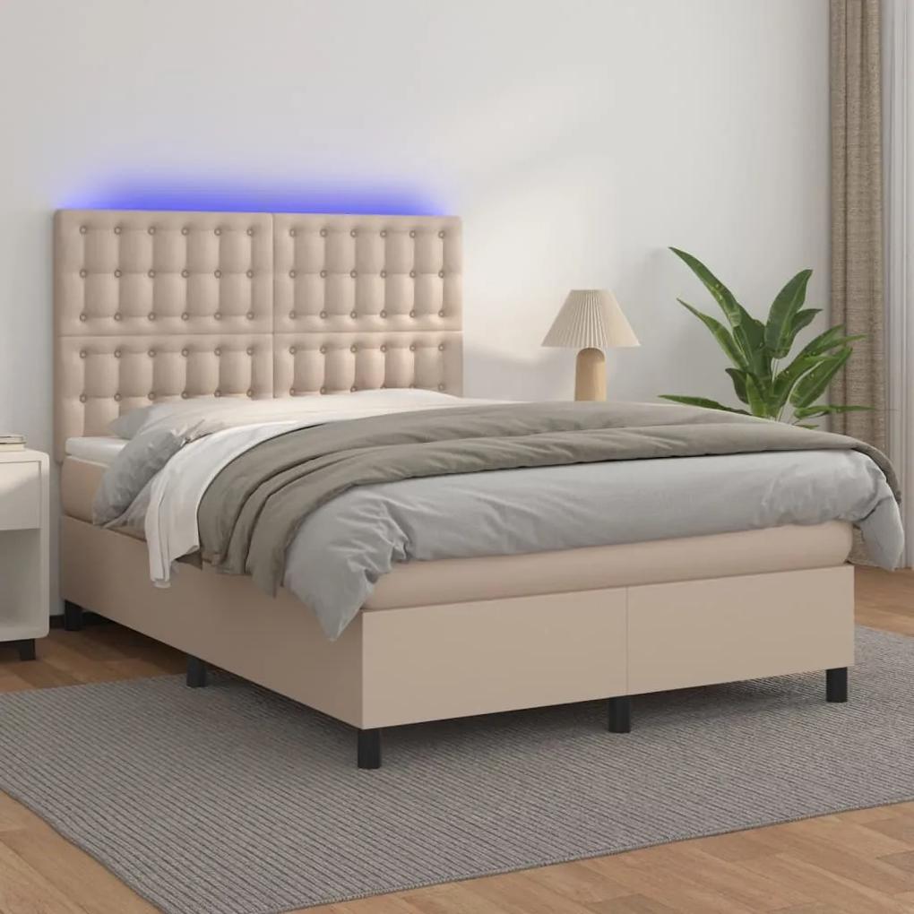 Boxspring posteľ matrac a LED kapučínová 140x190 cm umelá koža 3135944