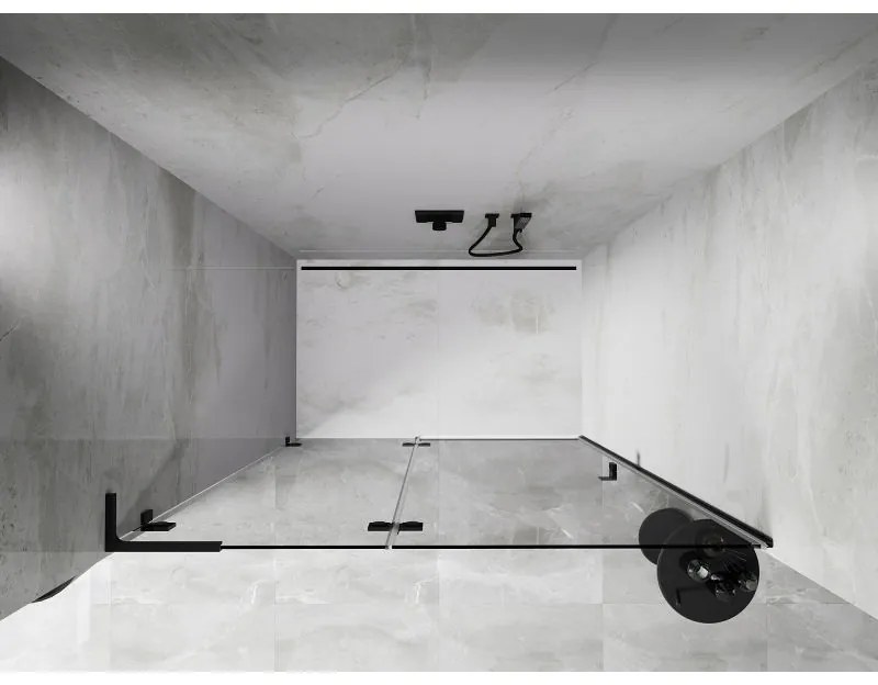 Mexen, Mexen Lunar L Otočné ľavé sprchové dvere 130 cm, transparentné, čierne - 834L-130-000-70-00-L