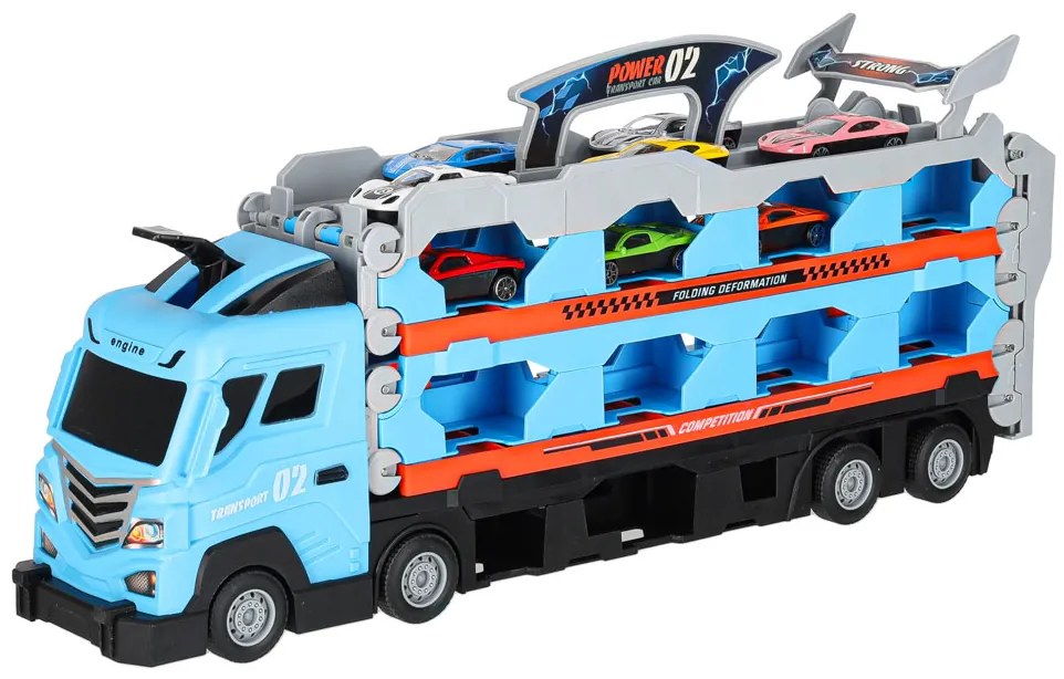 KIK Nákladné auto s prívesom a pretekárskou dráhou 210 cm, 8 autíčok