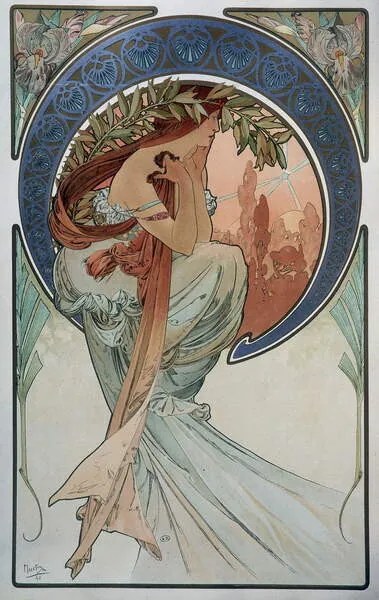 Mucha, Alphonse Marie - Umelecká tlač Poetry - by Mucha, 1898., (24.6 x 40 cm)