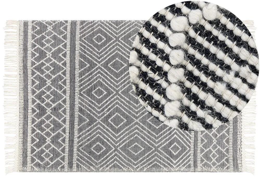 Vlnený koberec 160 x 230 cm čierna/biela SAVUCA Beliani