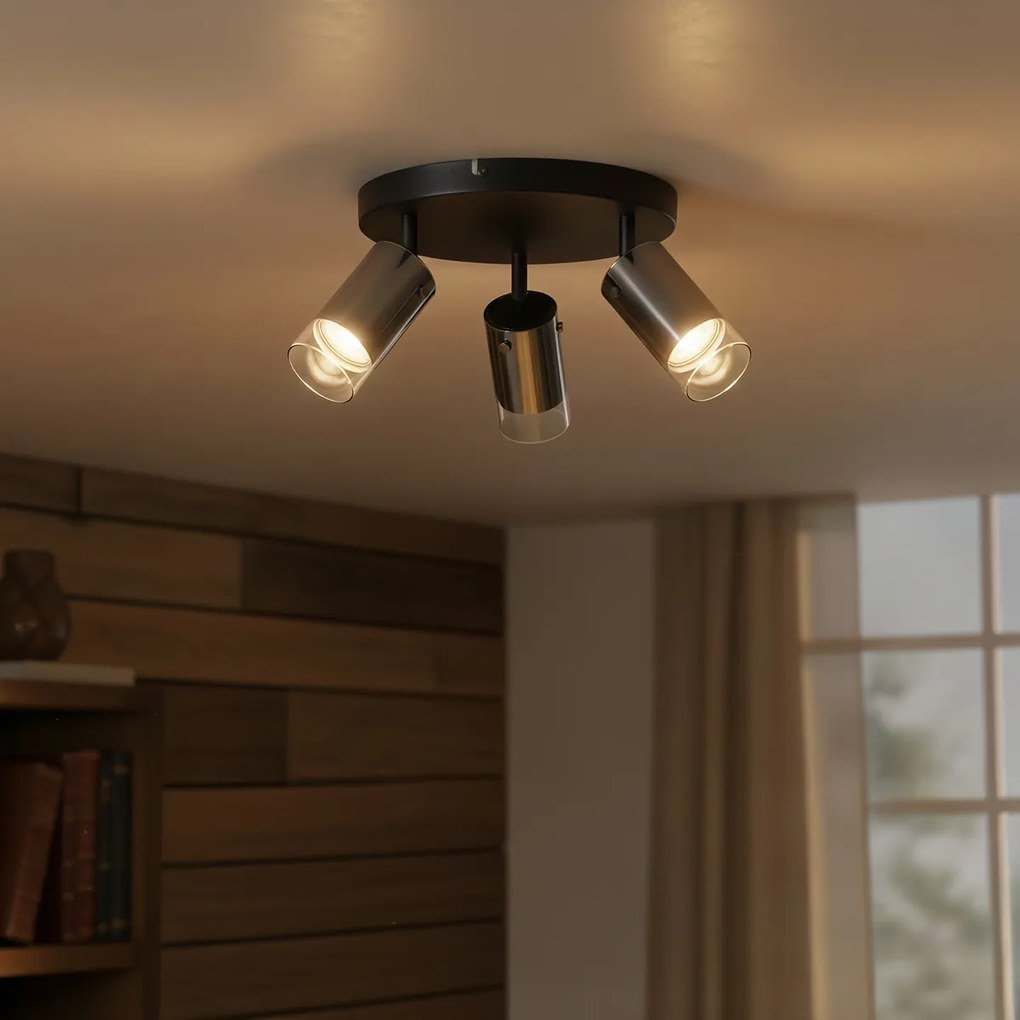 Stropný reflektor Gunmetal okrúhly s 3 svetlami otočný a nastaviteľný - Drain