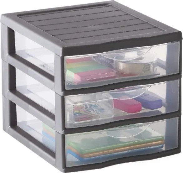 SUNDIS 2. akosť - Úložný box s 3 zásuvkami, antracit, OFFICEMIX A4 3A