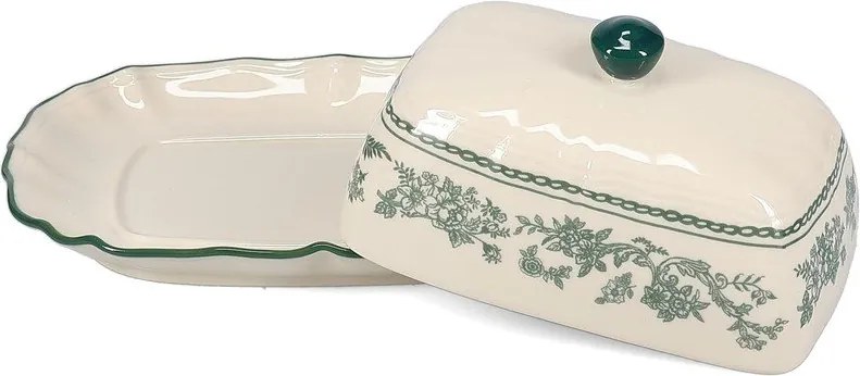 Zelená/slonovinová porcelánová nádobka na maslo Cyril – S|P Collection