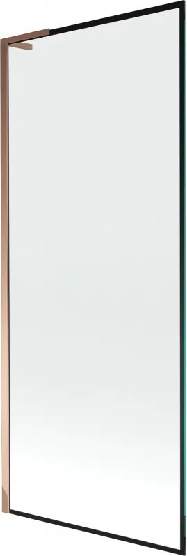 Mexen Next L, 1-krídlová vaňová zástena 80 x 150 cm, 6mm číre sklo-čierny vzor, ružové zlato profil, 895-080-000-03-70-60
