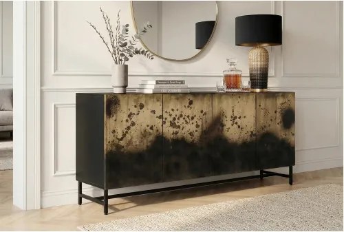 Komoda 47587 Oxid 177cm Drevo Mango Čierne/Kovové/Zlaté - Komfort-nábytok