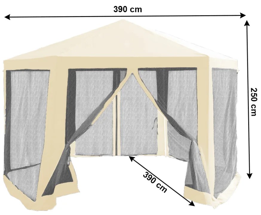 Kondela RINGE TYP Stanový altánok do záhrady, 3,9x2,5x3,9m, béžová/čierna, 2+6 bočných strán