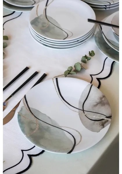 24-dielna jedálenská súprava, sivá/zelená, porcelán