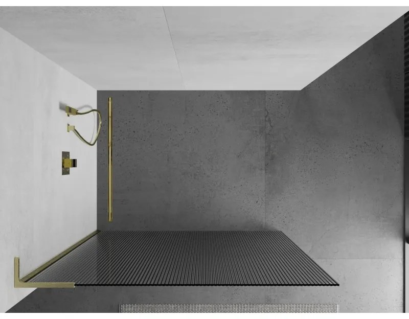 Mexen Kioto L, sprchová zástena Walk-In 70 x 200 cm, 8mm sklo s rebrovým vzorom, zlatý matný profil, 800-070-103-55-09