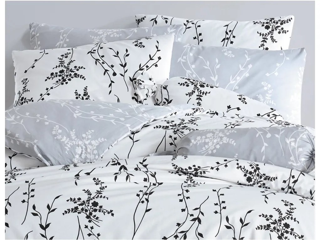 Bavlnené obliečky Blumen šedé 140x200/70x90 cm