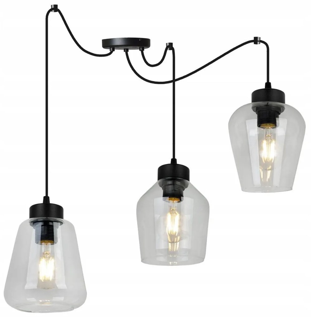 Závesné svietidlo Rijeka Spider 3, 3x transparentné sklenené tienidlo