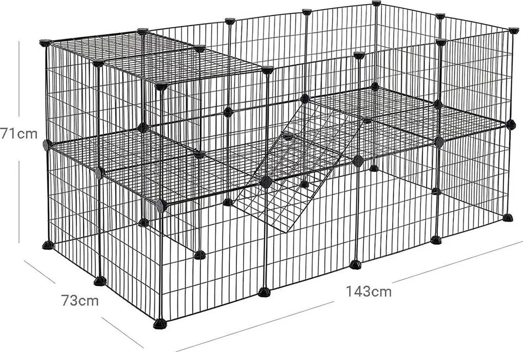 2-poschodová kovová ohrádka pre domáce zvieratá, prispôsobiteľná, čierna