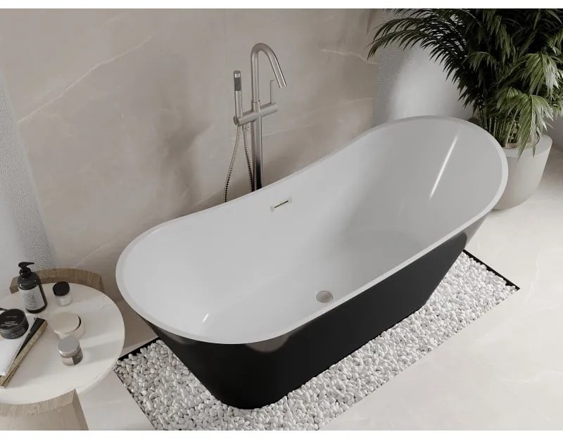Mexen Celia, voľne stojaca vaňa 170 x 75 cm, biela-čierna, brúsená oceľ prepad, 52331707575-97