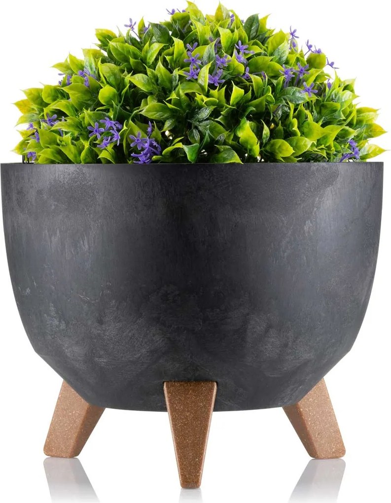 PLASTOVÝ KVETINÁČ ROSA LINEA SADA 2KS 15X24,3 CM+18,3X29,2 CM IMITÁCIA BETÓNU ČIERNA