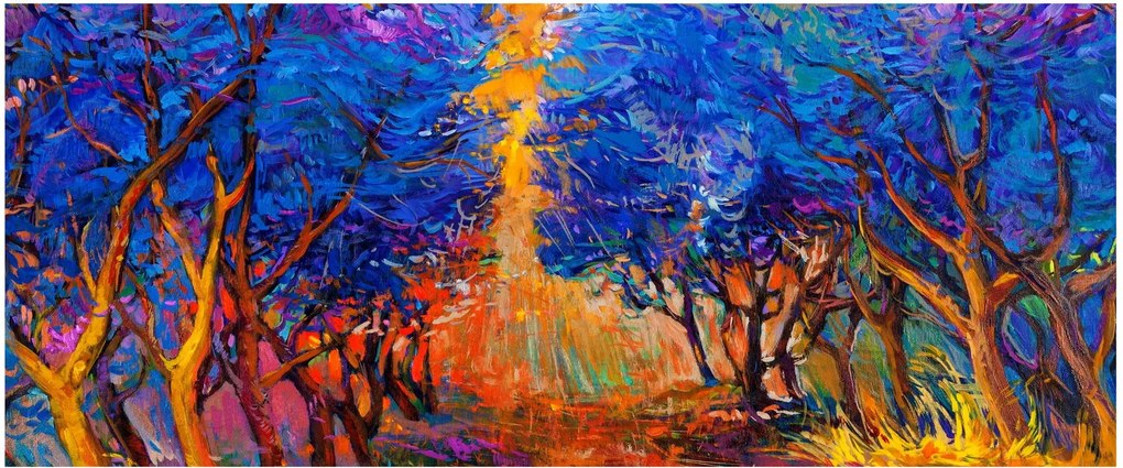 Obraz - jesenné koruny stromov, moderný impresionizmus (120x50 cm)