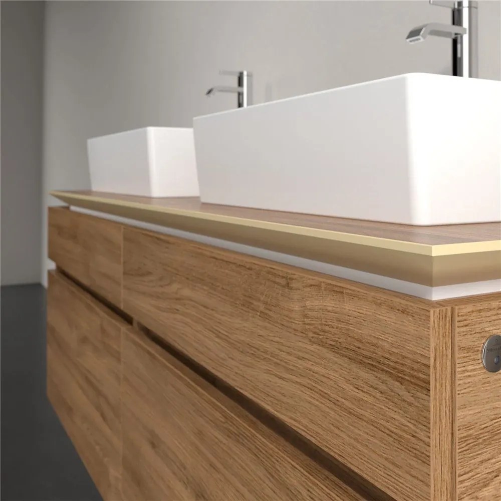 VILLEROY &amp; BOCH Legato závesná skrinka pod dve umývadlá na dosku, 4 zásuvky, s LED osvetlením, 1400 x 500 x 550 mm, Oak Kansas, B669L0RH