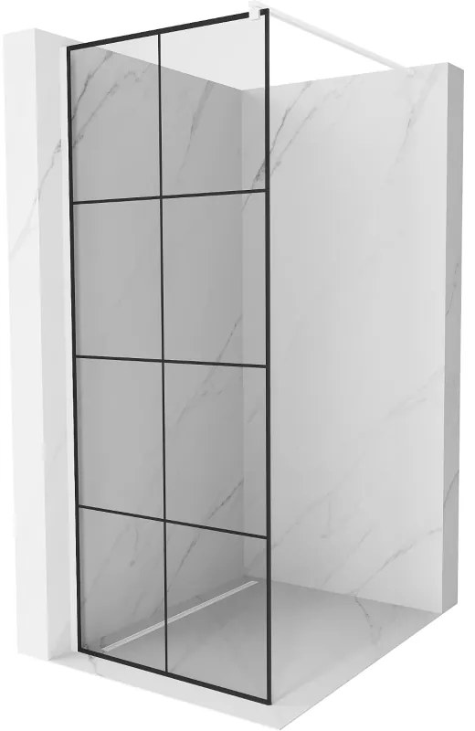 Mexen Kioto, Walk-In sprchová zástena 80 x 200 cm, 8mm sklo číre/čierny vzor, biely profil, 800-080-101-20-77