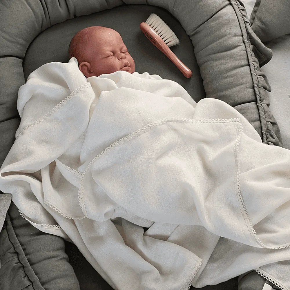 Bambusová Junior zavinovačka s čipkou vanilka 100x135 cm