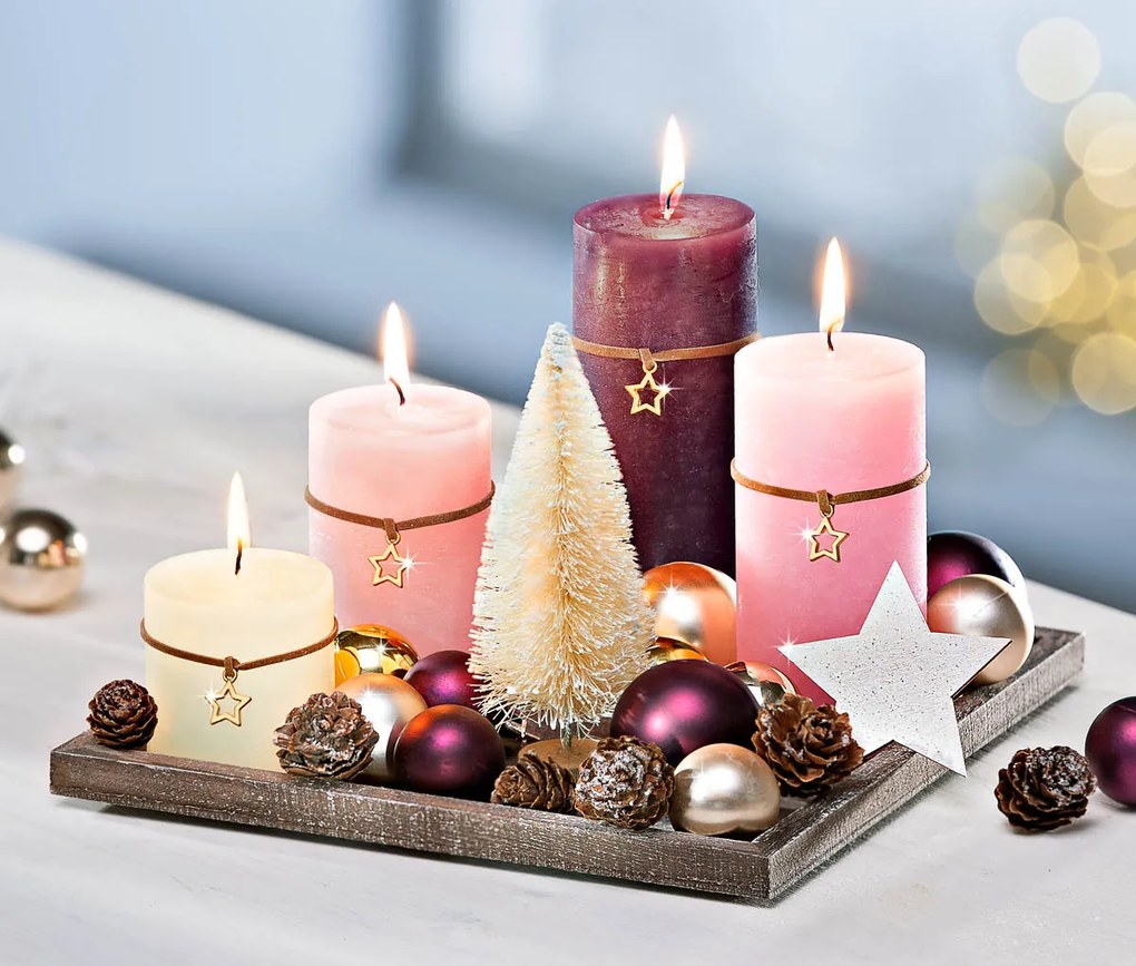 Dekoračná sada so sviečkami Fialové Vianoce