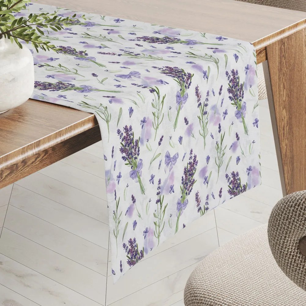 Biante Dekoračný behúň na stôl PML-085 Vetvičky levandúľ na bielom 20x120 cm