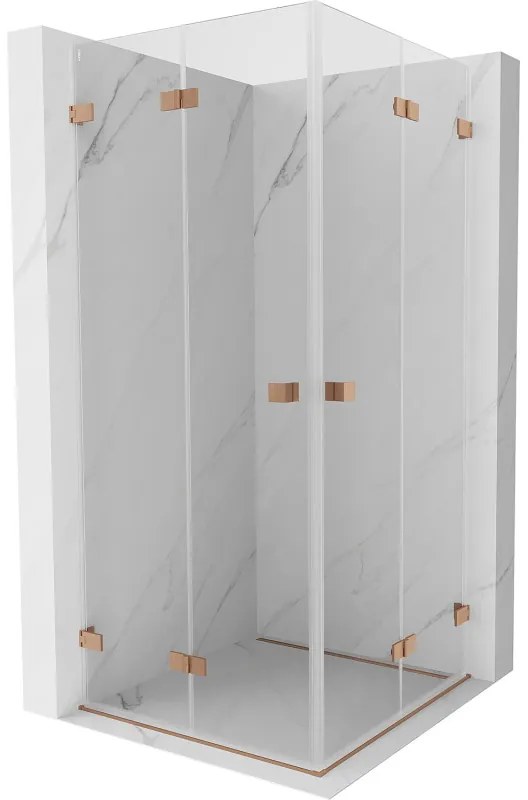 Mexen Lunar-F Duo, skladací sprchový kút 85 x 85 cm, 8mm číre sklo, profil medená matná, 836-085L-085P-65-00