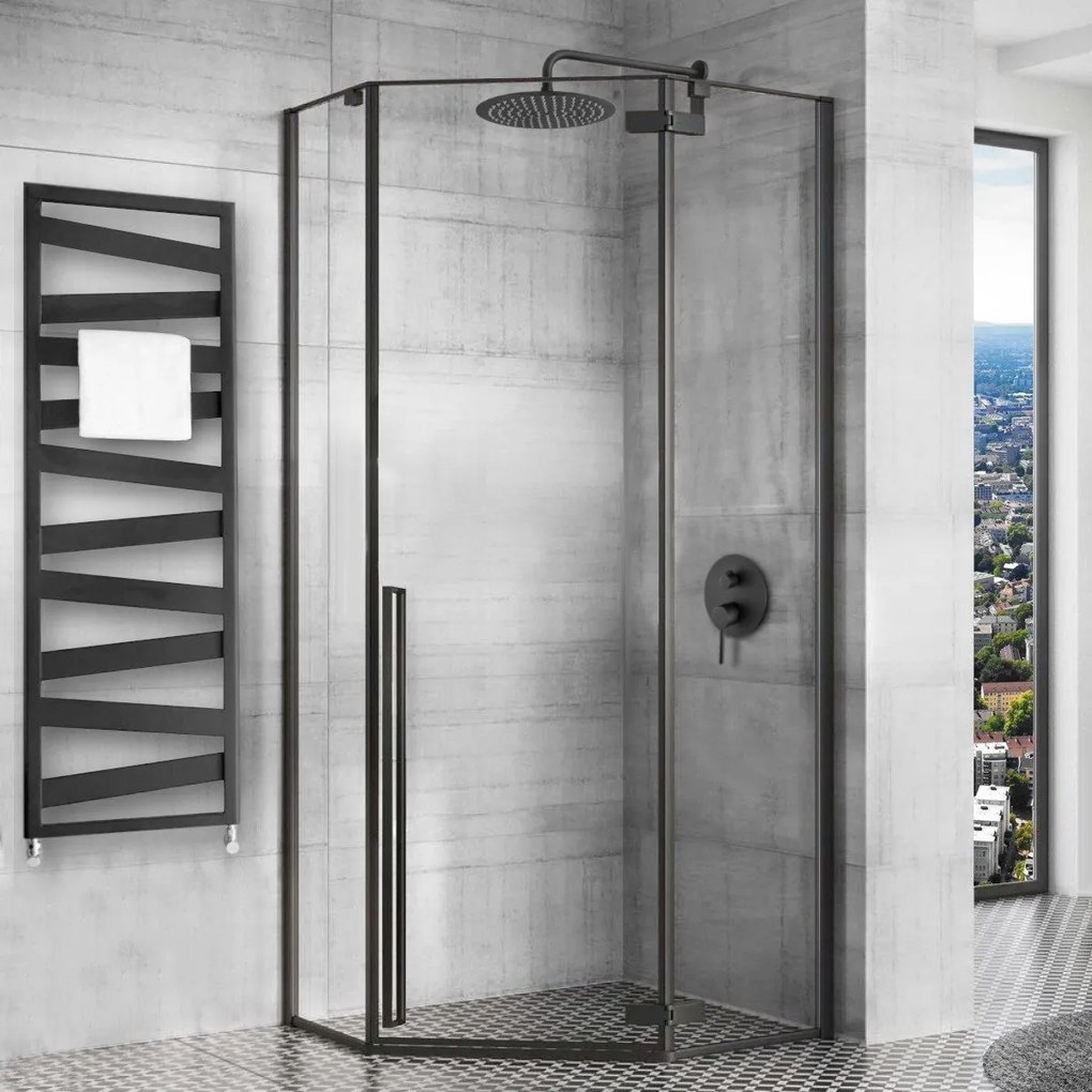 Rea Diamond Black, päťuholníkový sprchový kút 90 x 90 cm, 6mm číre sklo, čierna matná, REA-K5622