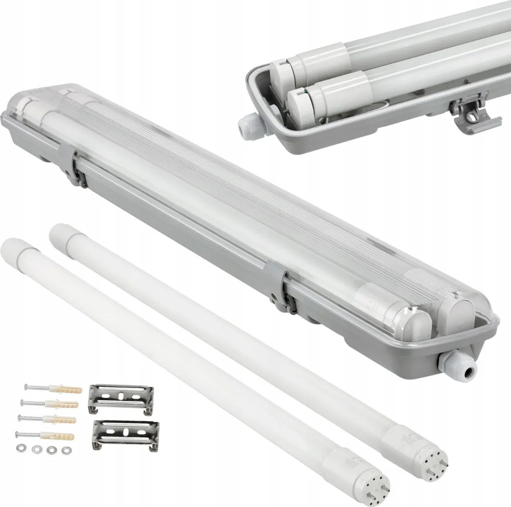 BERGE Hermetické svietidlo 60cm + 2x LED trubica studená biela