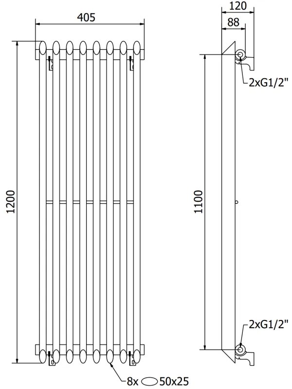 Mexen Atlanta, vykurovacie teleso 1200x405 mm, 646 W, čierna, W211-1200-405-00-70