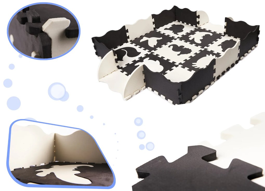 KIK Penové puzzle podložka / ohrádka pre deti 25 kusov čierna a biela
