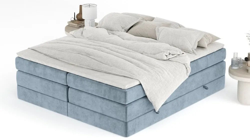 Modrá boxspring posteľ s úložným priestorom/bez čela 140x200 cm Juniper – Maison de Rêve