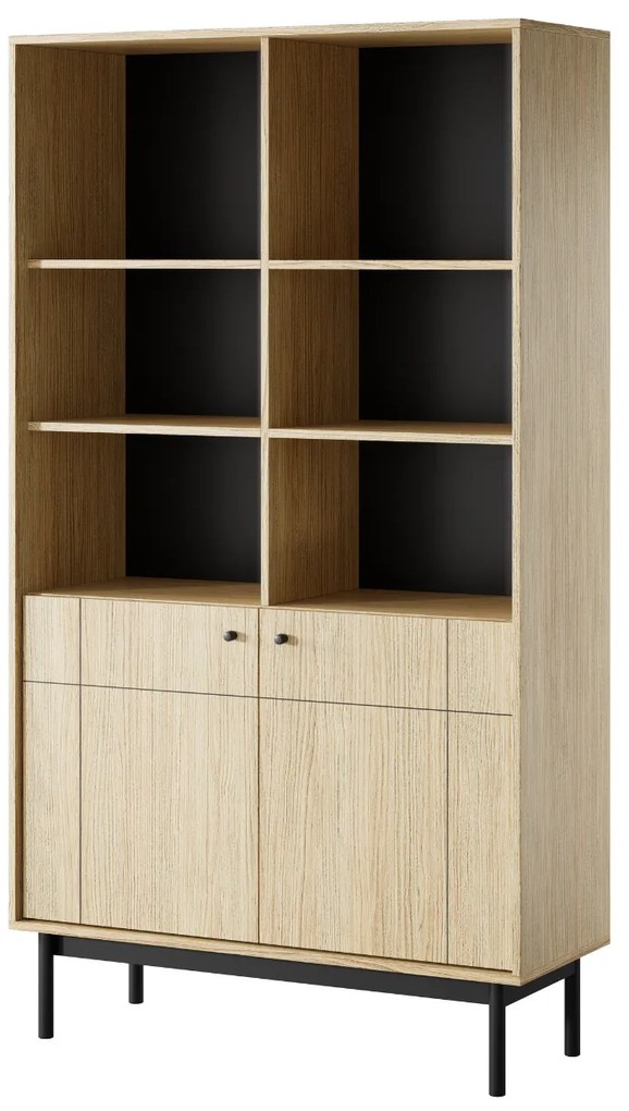 Knižnica Japandi s policami (R104), dub linea