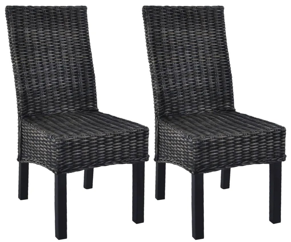 vidaXL Jedálenské stoličky 2 ks, čierne, kubu ratan a mangové drevo