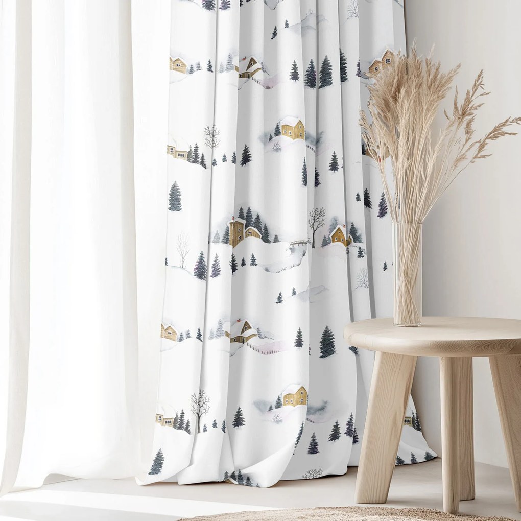 Goldea vianočný dekoračný záves - zimná krajina 180x150 cm