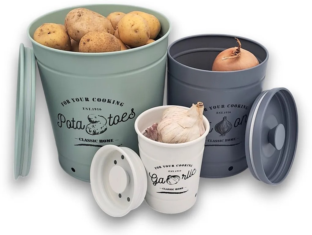 Orion Plechová dóza na zemiaky, s vetraním, pastelovo zelená, RETRO