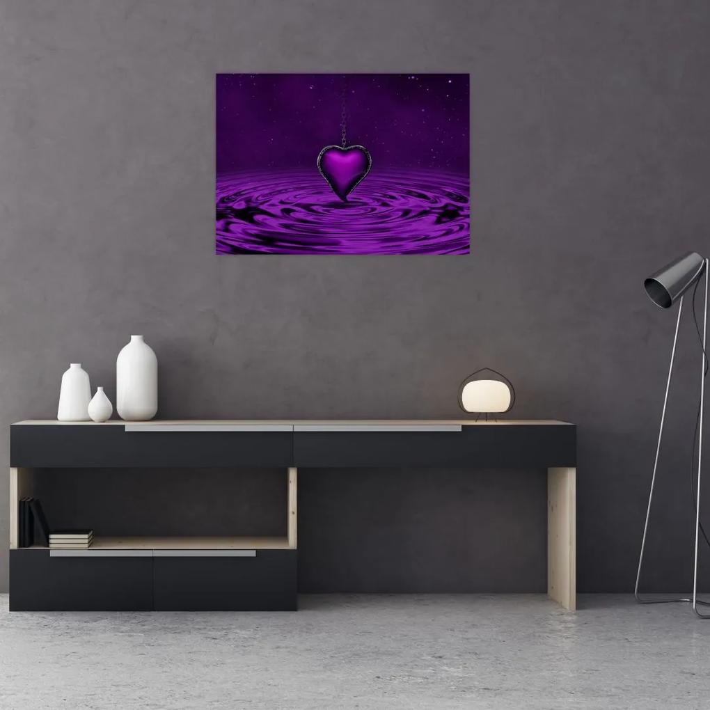 Sklenený obraz fialového srdca (70x50 cm)