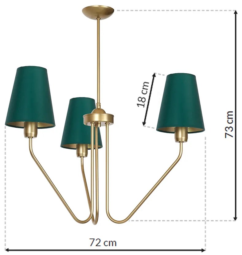 Luster Victoria, 3x zelené textilné tienidlo, g